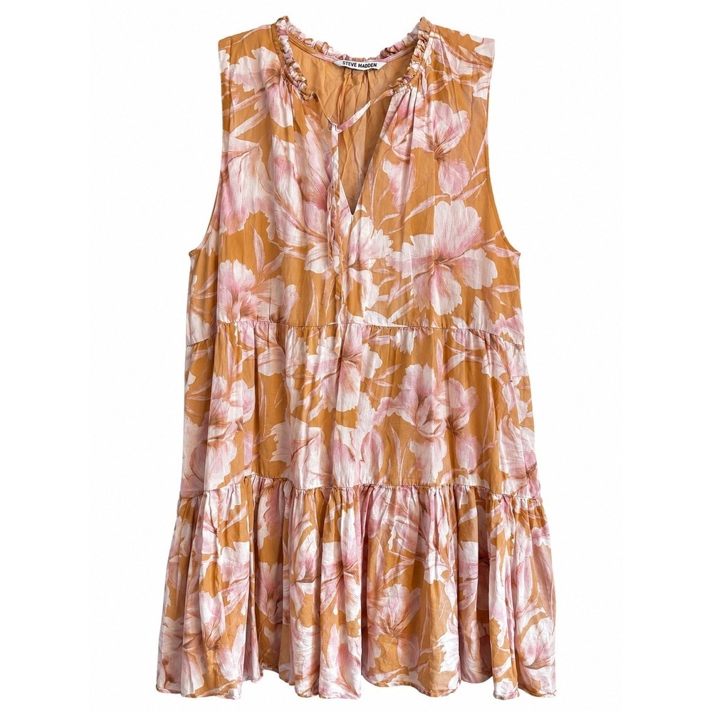 Steve Madden Boho Floral Tiered Sundress Medium Large Cotton Lined Cottagecore